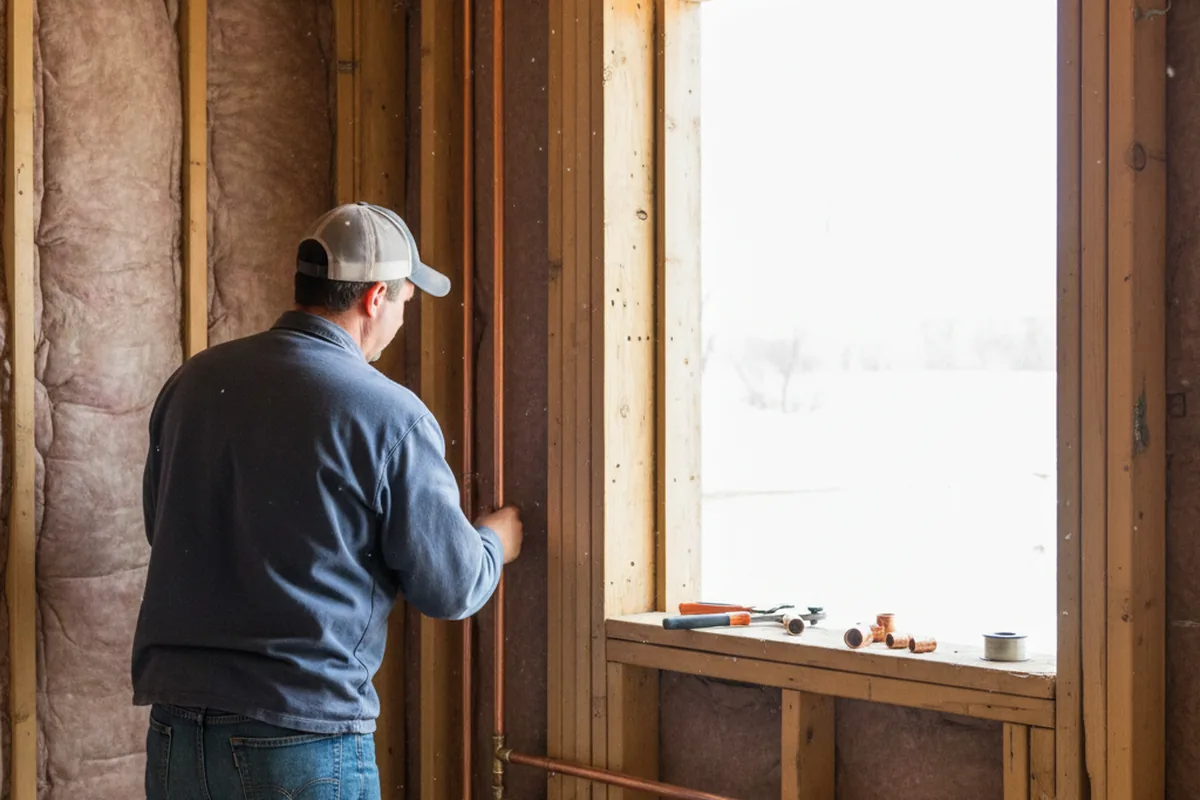 Licensed plumber running new copper supply lines in a Elgin home