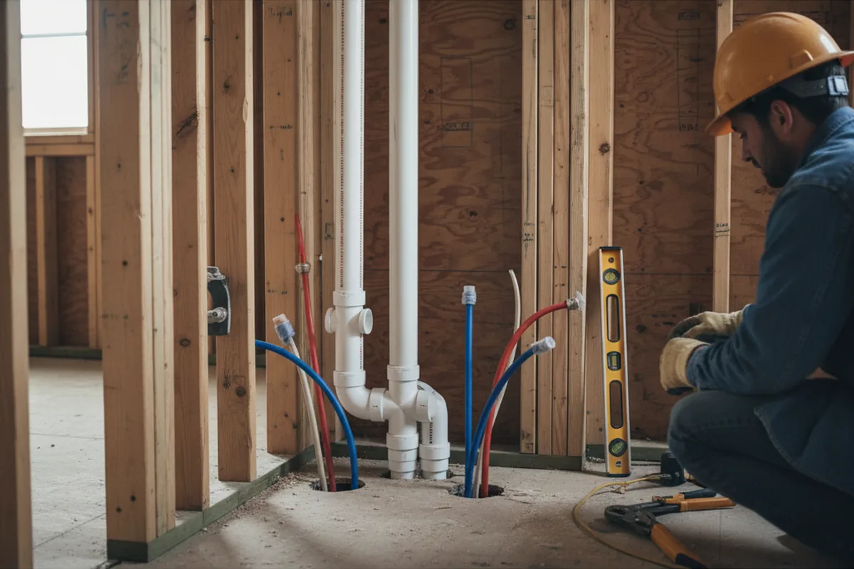 Drain and supply rough-in during Sump Pump Repair in Elgin